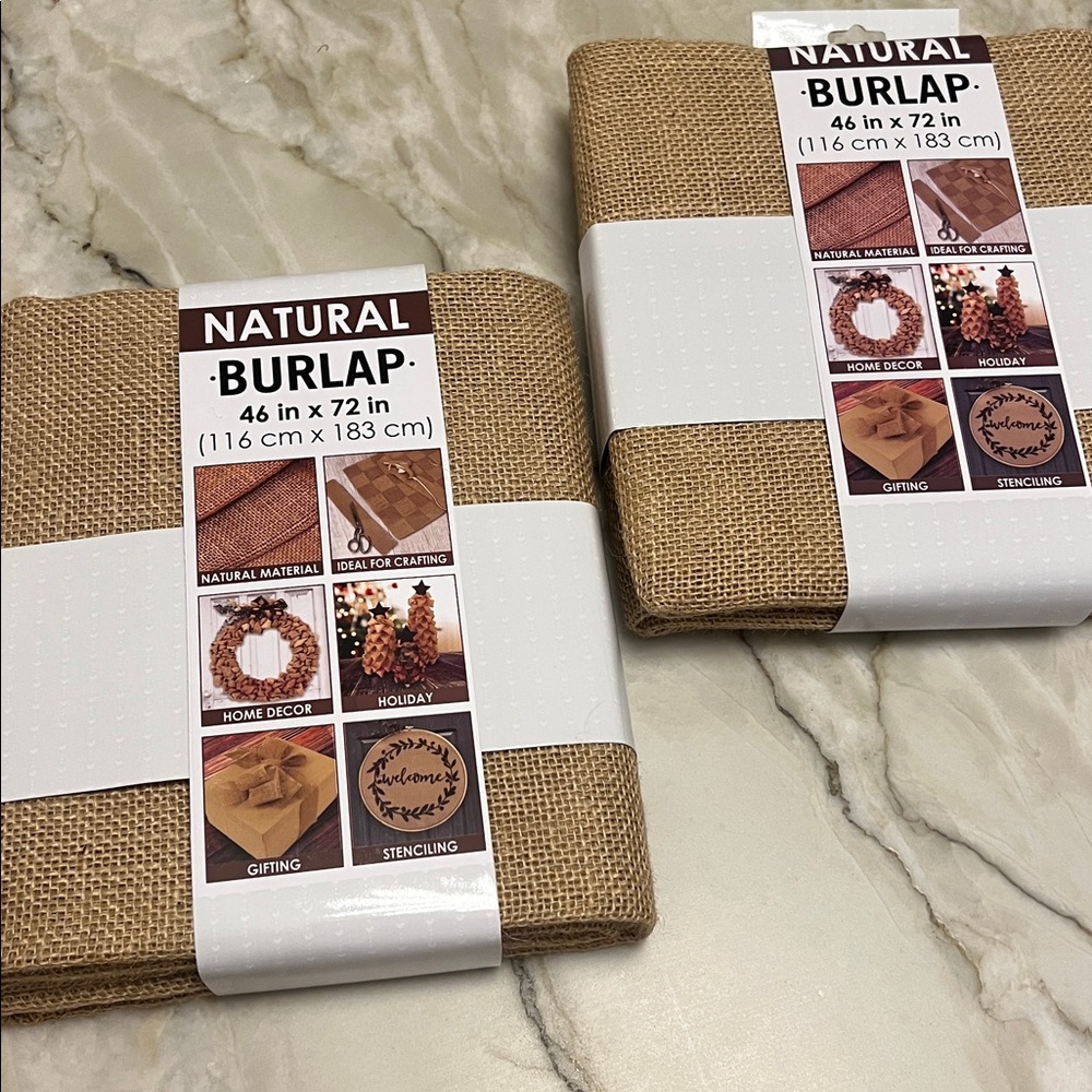 4 yards of Natural Burlap Fabric: 2 Packs with yards per Pack. 46” Wide. New